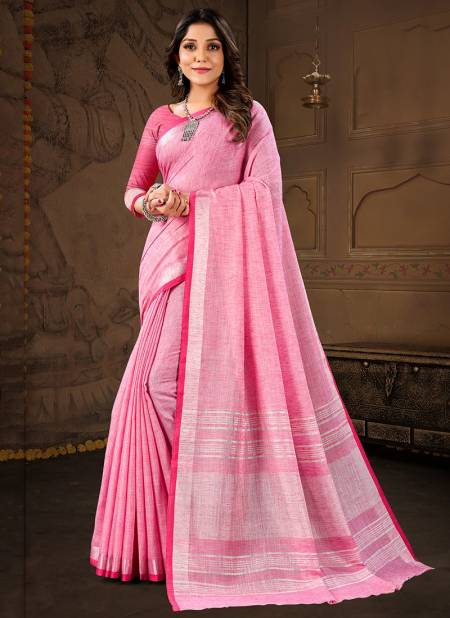 Pink Colour MATKA LINEN 2 Linen Cotton Printed Ethnic Wear Latest Saree Collection ML2-06